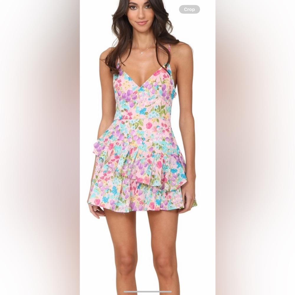 Colorful Floral V-Neck Mini Dress